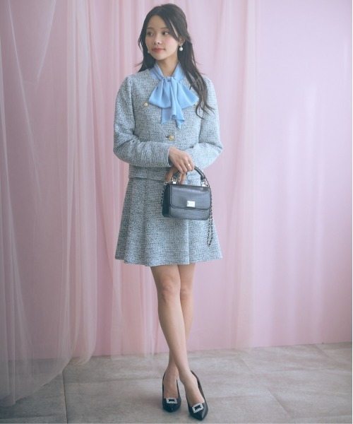 marun（マルン）の「＜大きいサイズ＞ツイード調ノーカラージャケット marun（ノーカラージャケット・レディース・ピンク/ブラック・L/LL/3L/4L/5L）」の9枚目の写真