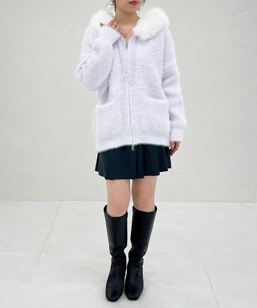 31 Sons de mode（トランテアン　ソン　ドゥ　モード）の「2025秋冬新作 一部店舗限定 ファーふわもこボアパーカー（パーカー・レディース・パープル/ホワイト・ﾌﾘ-）」の6枚目の写真