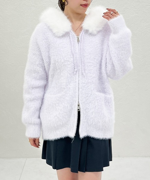 31 Sons de mode（トランテアン　ソン　ドゥ　モード）の「2025秋冬新作 一部店舗限定 ファーふわもこボアパーカー（パーカー・レディース・パープル/ホワイト・ﾌﾘ-）」の4枚目の写真