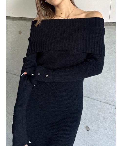 EGOIST（エゴイスト）の「2WAYロングニットワンピース（ワンピース・レディース・ベージュ/ブラック・FREE）」の5枚目の写真