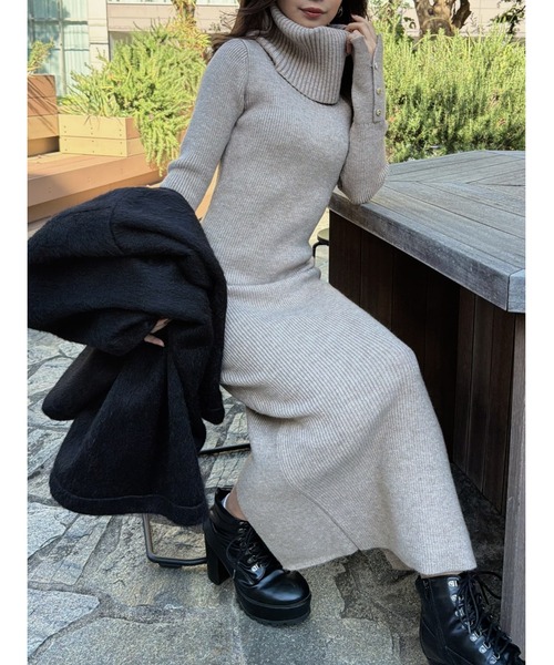 EGOIST（エゴイスト）の「2WAYロングニットワンピース（ワンピース・レディース・ベージュ/ブラック・FREE）」の21枚目の写真