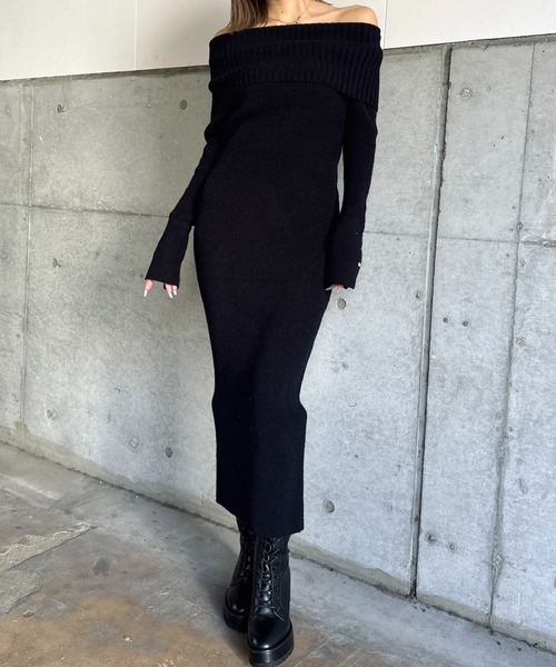 EGOIST（エゴイスト）の「2WAYロングニットワンピース（ワンピース・レディース・ベージュ/ブラック・FREE）」の3枚目の写真