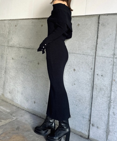 EGOIST（エゴイスト）の「2WAYロングニットワンピース（ワンピース・レディース・ベージュ/ブラック・FREE）」の4枚目の写真