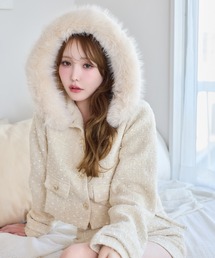 one after another NICE CLAUP | フェイクファー付きツイードジャケット(ブルゾン)