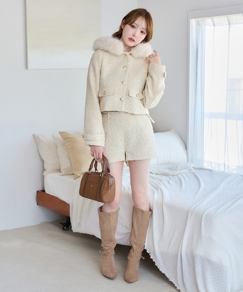 one after another NICE CLAUP(ワンアフターアナザーナイスクラップ)の「フェイクファー付きツイードジャケット(ブルゾン・レディース・アイボリー/ブラック/イエロー・FREE)」の13枚目の写真