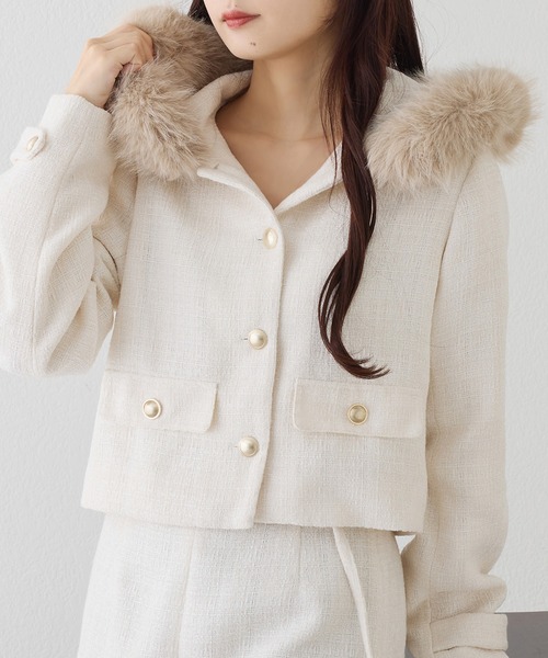 one after another NICE CLAUP(ワンアフターアナザーナイスクラップ)の「フェイクファー付きツイードジャケット(ブルゾン・レディース・アイボリー/ブラック/イエロー・FREE)」の22枚目の写真