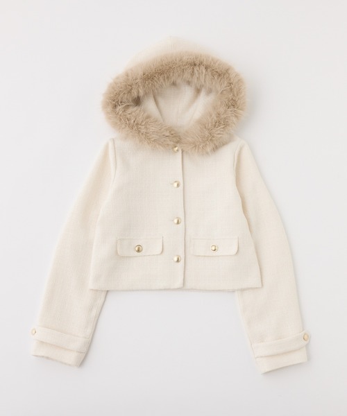 one after another NICE CLAUP(ワンアフターアナザーナイスクラップ)の「フェイクファー付きツイードジャケット(ブルゾン・レディース・アイボリー/ブラック/イエロー・FREE)」の12枚目の写真