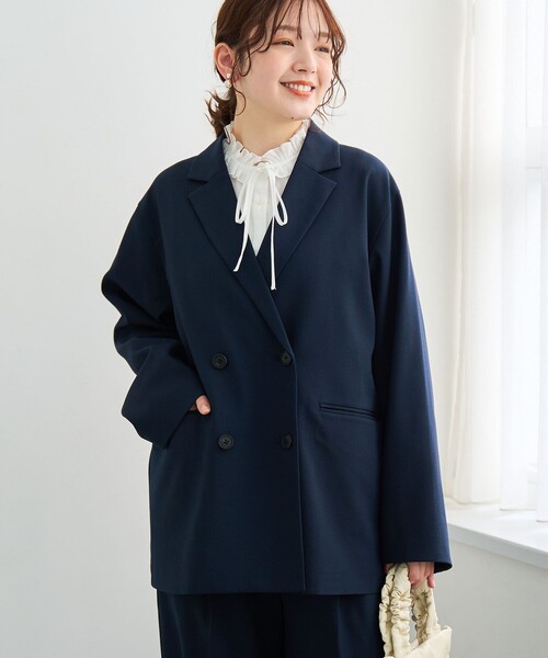 リネンライク ダブルブレストテーラードジャケット（テーラード