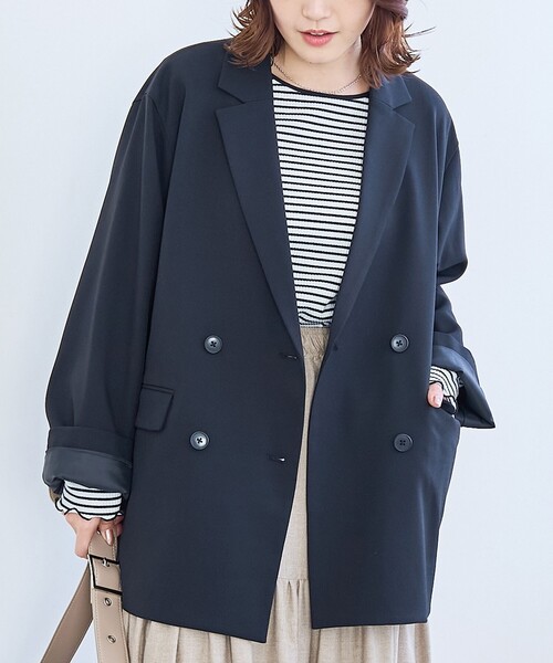 coen（コーエン）の「リネンライク ダブルブレストテーラードジャケット（テーラードジャケット・レディース・モカ/ネイビー/ブラック・M/L）」の2枚目の写真