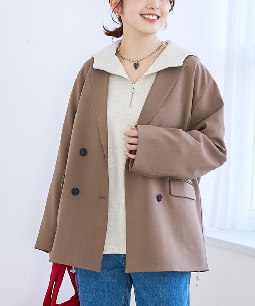 coen（コーエン）の「リネンライク ダブルブレストテーラードジャケット（テーラードジャケット・レディース・モカ/ネイビー/ブラック・M/L）」の3枚目の写真