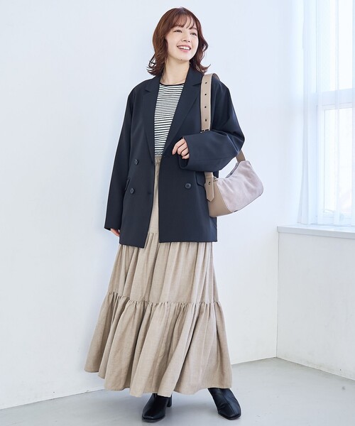 coen（コーエン）の「リネンライク ダブルブレストテーラードジャケット（テーラードジャケット・レディース・モカ/ネイビー/ブラック・M/L）」の4枚目の写真