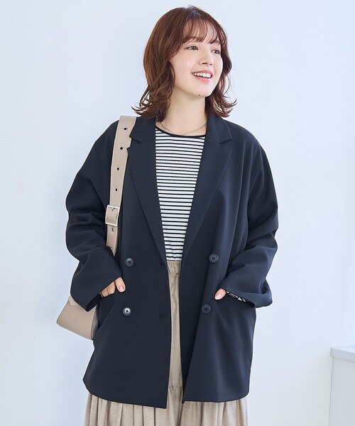 coen（コーエン）の「リネンライク ダブルブレストテーラードジャケット（テーラードジャケット・レディース・モカ/ネイビー/ブラック・M/L）」の6枚目の写真