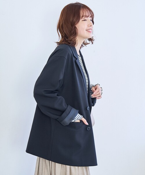 coen（コーエン）の「リネンライク ダブルブレストテーラードジャケット（テーラードジャケット・レディース・モカ/ネイビー/ブラック・M/L）」の7枚目の写真