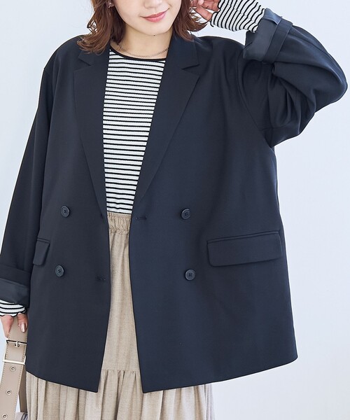 coen（コーエン）の「リネンライク ダブルブレストテーラードジャケット（テーラードジャケット・レディース・モカ/ネイビー/ブラック・M/L）」の9枚目の写真