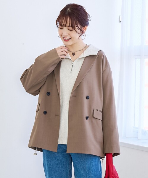 coen（コーエン）の「リネンライク ダブルブレストテーラードジャケット（テーラードジャケット・レディース・モカ/ネイビー/ブラック・M/L）」の12枚目の写真