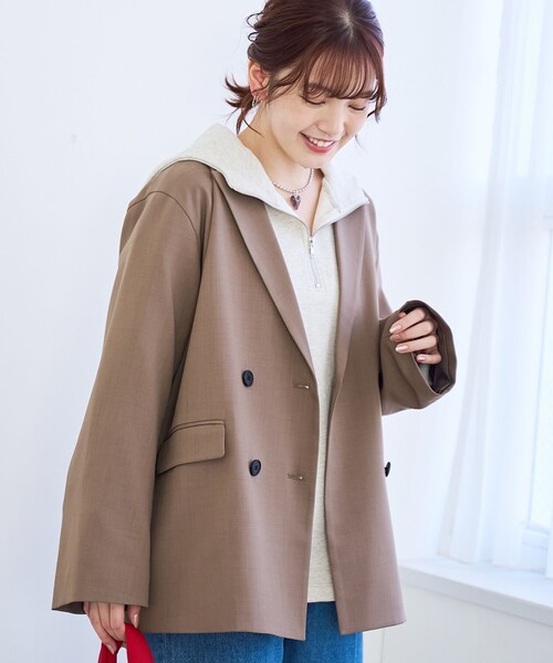 coen（コーエン）の「リネンライク ダブルブレストテーラードジャケット（テーラードジャケット・レディース・モカ/ネイビー/ブラック・M/L）」の14枚目の写真