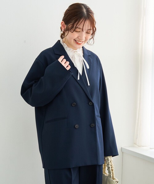 リネンライク ダブルブレストテーラードジャケット（テーラード