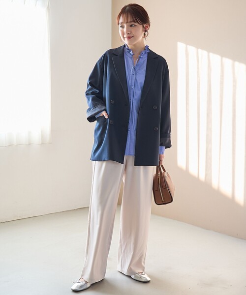 coen（コーエン）の「リネンライク ダブルブレストテーラードジャケット（テーラードジャケット・レディース・モカ/ネイビー/ブラック・M/L）」の18枚目の写真