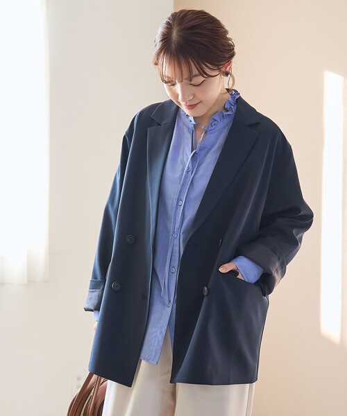 coen（コーエン）の「リネンライク ダブルブレストテーラードジャケット（テーラードジャケット・レディース・モカ/ネイビー/ブラック・M/L）」の21枚目の写真