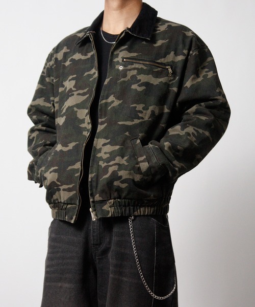 NYLAUS（ナイラス）の「【Nylaus】2026新作 キャンバス デトロイトジャケット 襟コーデュロイ ショート丈 レギュラーフィット（ブルゾン・メンズ・カモフラージュ/キャメル・L/M）」の14枚目の写真