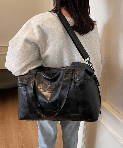 FREE STYLISTS(フリー スタイリスト)の「Y2K 合成皮革 大容量トラベルバッグ ボストンバッグ(ショルダーバッグ・レディース・ブラック/ブラウン・FREE)」の9枚目の写真