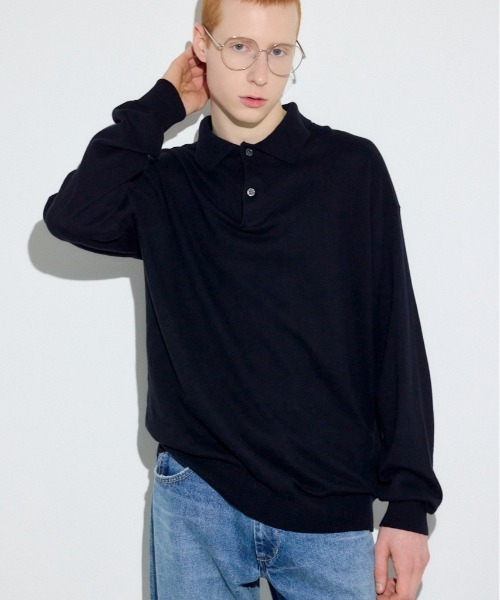 AZUL by moussy(アズールバイマウジー)の「カシミヤミックスポロカラーニットトップス(ニット/セーター・メンズ・ブラック/ネイビー/杢グレー・LARGE/MEDIUM)」の2枚目の写真