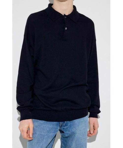 AZUL by moussy(アズールバイマウジー)の「カシミヤミックスポロカラーニットトップス(ニット/セーター・メンズ・ブラック/ネイビー/杢グレー・LARGE/MEDIUM)」の4枚目の写真
