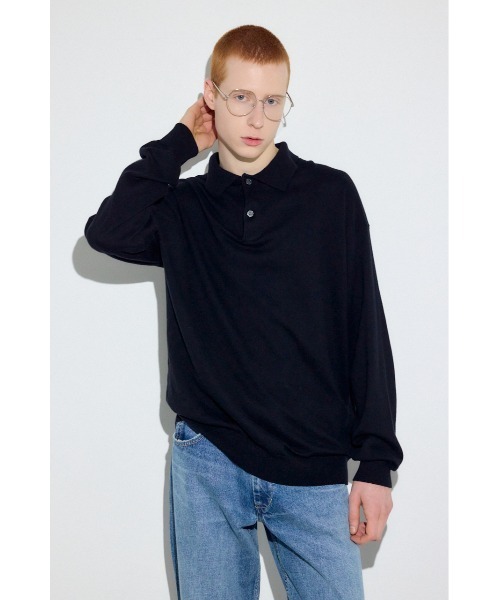 AZUL by moussy(アズールバイマウジー)の「カシミヤミックスポロカラーニットトップス(ニット/セーター・メンズ・ブラック/ネイビー/杢グレー・LARGE/MEDIUM)」の5枚目の写真