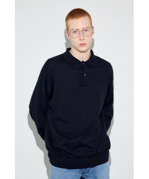 AZUL by moussy(アズールバイマウジー)の「カシミヤミックスポロカラーニットトップス(ニット/セーター・メンズ・ブラック/ネイビー/杢グレー・LARGE/MEDIUM)」の6枚目の写真