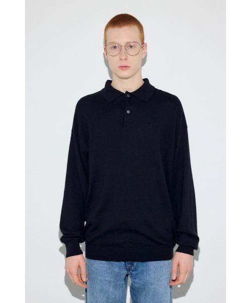 AZUL by moussy(アズールバイマウジー)の「カシミヤミックスポロカラーニットトップス(ニット/セーター・メンズ・ブラック/ネイビー/杢グレー・LARGE/MEDIUM)」の8枚目の写真