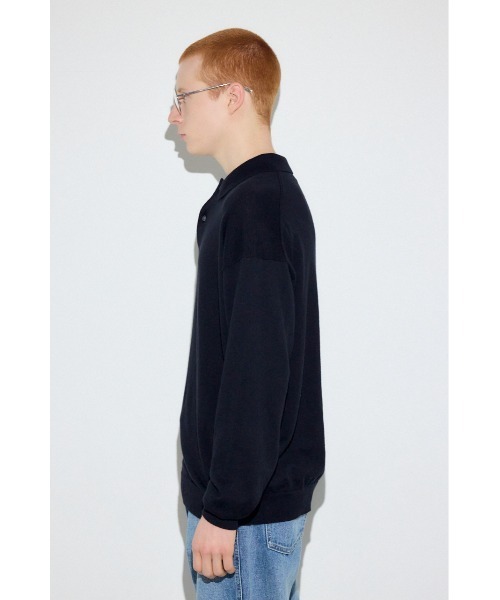 AZUL by moussy(アズールバイマウジー)の「カシミヤミックスポロカラーニットトップス(ニット/セーター・メンズ・ブラック/ネイビー/杢グレー・LARGE/MEDIUM)」の9枚目の写真