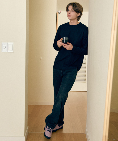 BASIC HOUSE(ベーシックハウス)の「ニットライクラウンドネック長袖TシャツブラックLZTS6105(Tシャツ/カットソー・メンズ・ブラック・FREE)」の8枚目の写真