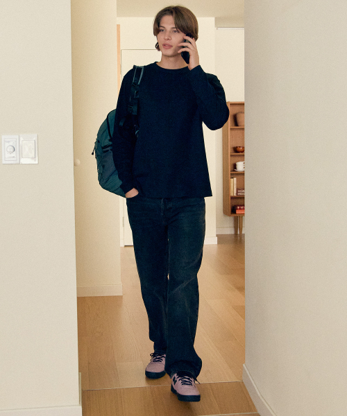 BASIC HOUSE(ベーシックハウス)の「ニットライクラウンドネック長袖TシャツブラックLZTS6105(Tシャツ/カットソー・メンズ・ブラック・FREE)」の10枚目の写真