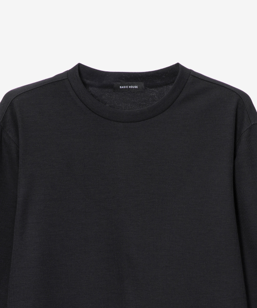 BASIC HOUSE(ベーシックハウス)の「ニットライクラウンドネック長袖TシャツブラックLZTS6105(Tシャツ/カットソー・メンズ・ブラック・FREE)」の13枚目の写真