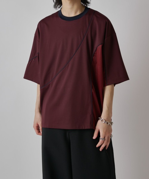 Lui's(ルイス)の「【SURJENT】パイピングメッシュビッグTシャツ(Tシャツ/カットソー・メンズ・バーガンディー/ブラック・2/1)」の2枚目の写真