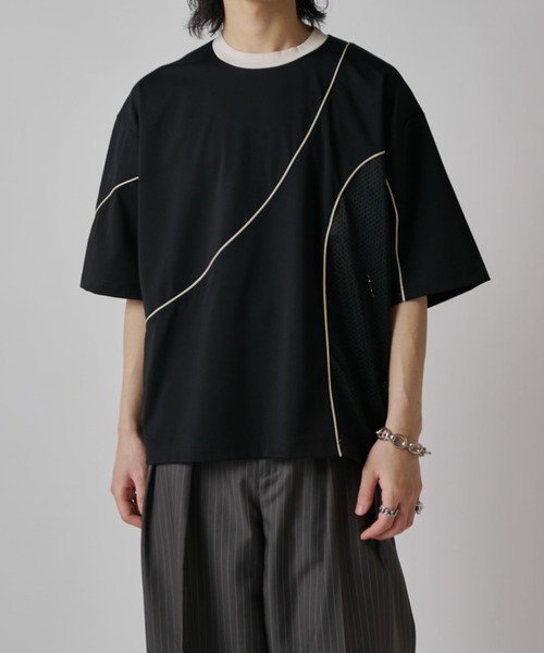 Lui's(ルイス)の「【SURJENT】パイピングメッシュビッグTシャツ(Tシャツ/カットソー・メンズ・バーガンディー/ブラック・2/1)」の1枚目の写真