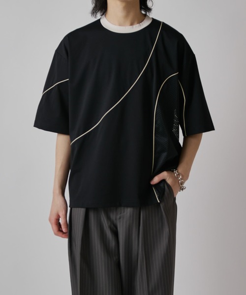 Lui's(ルイス)の「【SURJENT】パイピングメッシュビッグTシャツ(Tシャツ/カットソー・メンズ・バーガンディー/ブラック・2/1)」の3枚目の写真
