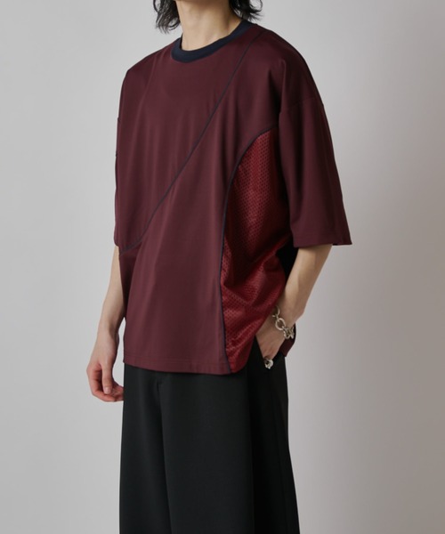 Lui's(ルイス)の「【SURJENT】パイピングメッシュビッグTシャツ(Tシャツ/カットソー・メンズ・バーガンディー/ブラック・2/1)」の14枚目の写真