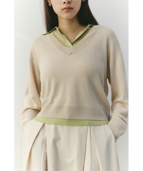 STYLEMIXER（スタイルミキサー）の「レイヤードポロニットトップ（ニット/セーター・レディース・ライトベージュ/ネイビー/グレー・FREE）」の3枚目の写真