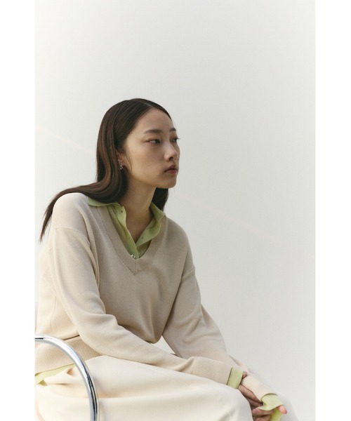 STYLEMIXER（スタイルミキサー）の「レイヤードポロニットトップ（ニット/セーター・レディース・ライトベージュ/ネイビー/グレー・FREE）」の8枚目の写真