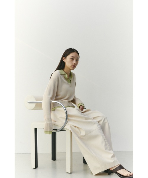 STYLEMIXER（スタイルミキサー）の「レイヤードポロニットトップ（ニット/セーター・レディース・ライトベージュ/ネイビー/グレー・FREE）」の9枚目の写真