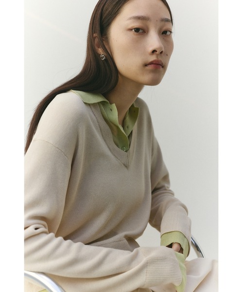 STYLEMIXER（スタイルミキサー）の「レイヤードポロニットトップ（ニット/セーター・レディース・ライトベージュ/ネイビー/グレー・FREE）」の12枚目の写真