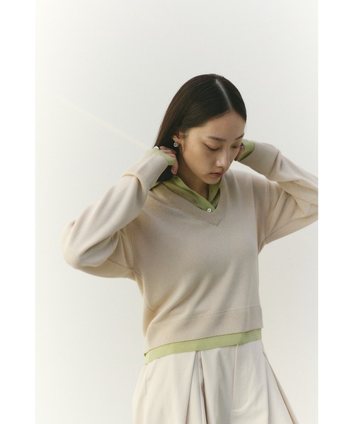 STYLEMIXER（スタイルミキサー）の「レイヤードポロニットトップ（ニット/セーター・レディース・ライトベージュ/ネイビー/グレー・FREE）」の14枚目の写真