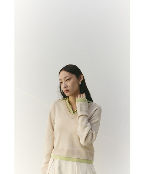 STYLEMIXER（スタイルミキサー）の「レイヤードポロニットトップ（ニット/セーター・レディース・ライトベージュ/ネイビー/グレー・FREE）」の15枚目の写真