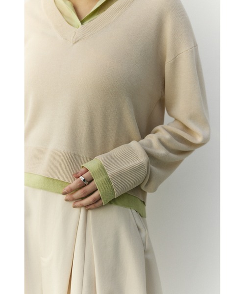 STYLEMIXER（スタイルミキサー）の「レイヤードポロニットトップ（ニット/セーター・レディース・ライトベージュ/ネイビー/グレー・FREE）」の17枚目の写真