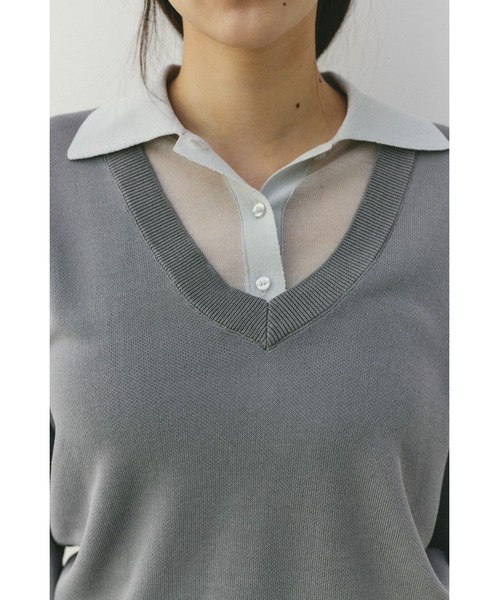 STYLEMIXER（スタイルミキサー）の「レイヤードポロニットトップ（ニット/セーター・レディース・ライトベージュ/ネイビー/グレー・FREE）」の4枚目の写真