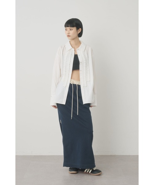 Limue(リミュ)の「フロントフリルディテールシャツ(シャツ/ブラウス・レディース・ピンク/ストライプ/オフホワイト・FREE)」の8枚目の写真