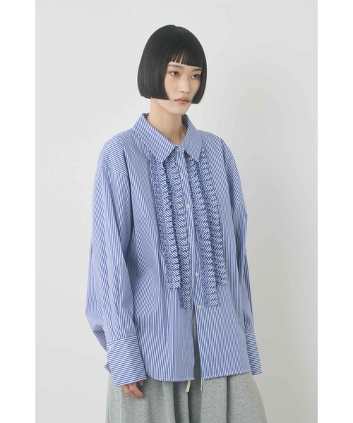Limue(リミュ)の「フロントフリルディテールシャツ(シャツ/ブラウス・レディース・ピンク/ストライプ/オフホワイト・FREE)」の21枚目の写真