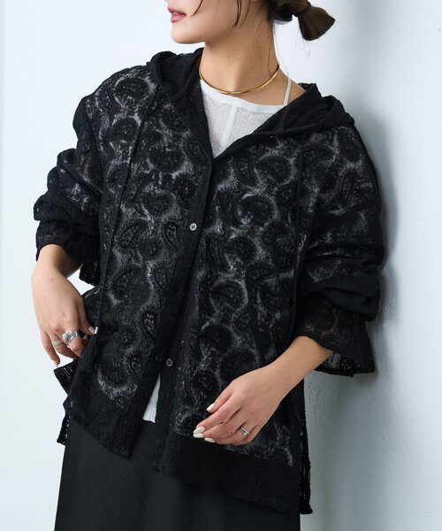 CIAOPANIC TYPY(チャオパニックティピー)の「【india】レースシアーフードブラウス(シャツ/ブラウス・レディース・サックスブルー/ブラック/ホワイト・ONE SIZE)」の2枚目の写真