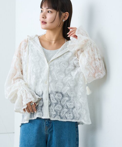 CIAOPANIC TYPY(チャオパニックティピー)の「【india】レースシアーフードブラウス(シャツ/ブラウス・レディース・サックスブルー/ブラック/ホワイト・ONE SIZE)」の4枚目の写真